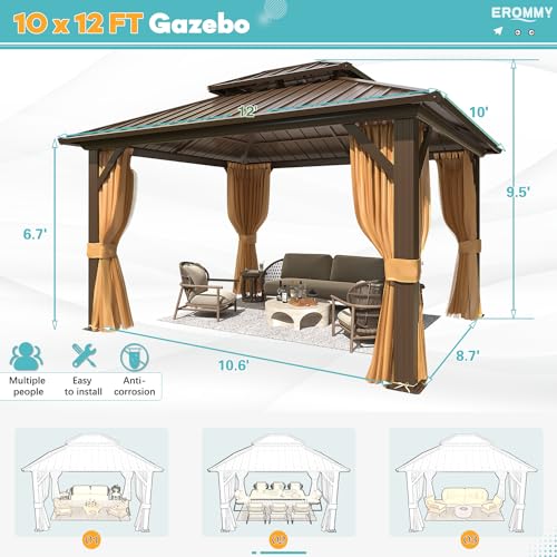 EROMMY 14'x20' Hardtop Gazebo Double Roof Galvanized Steel Outdoor Pavilion G3084