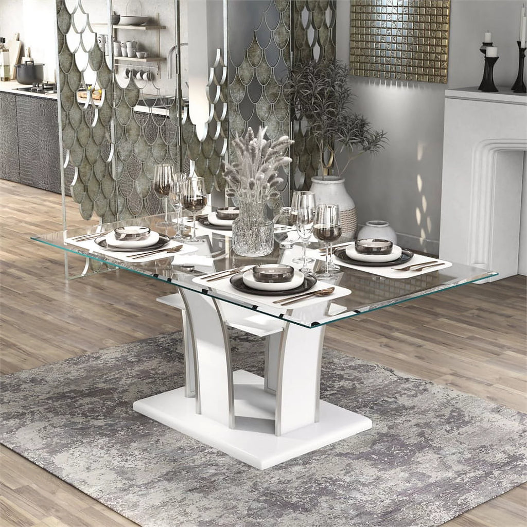 Furniture of America Valery Glass Top Dining Table White Y3586