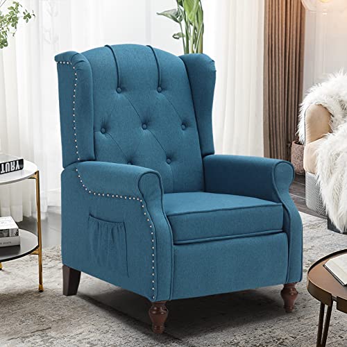 Wingback Recliner Chair with Massage and Heat, Tufted Fabric, Wooden Legs D91574