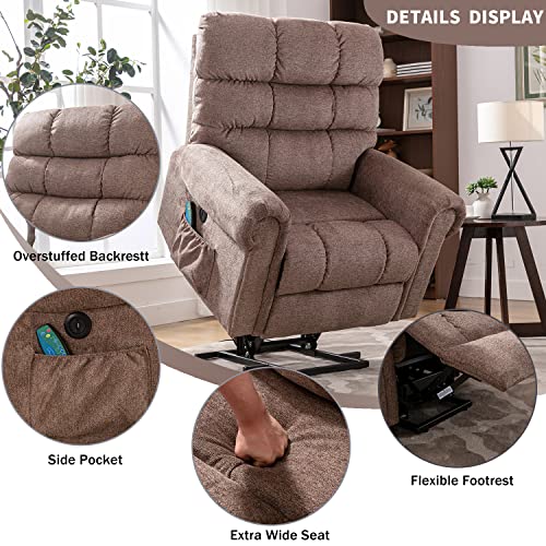 ANJ Large Power Lift Recliner Chair with Massage and Heat for Elderly, Camel Z8802
