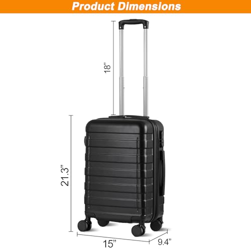 SUPER DEAL 21 Inch Carry On Luggage with Spinner Wheels, Expandable Hardside Suitcase, Black N556