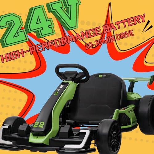 KerryYoo K61 Electric Drift Kart for Kids, 24V Ride On Toy with Adjustable Seat, Blue R5418