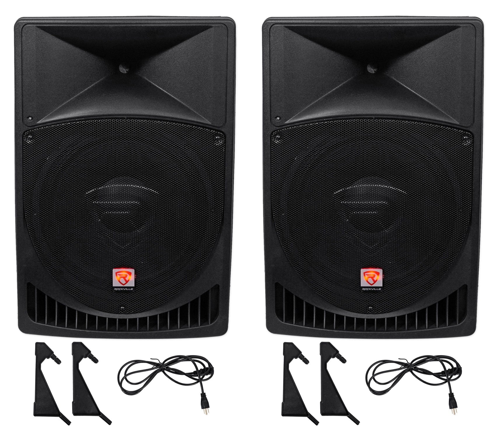 Pair Rockville Power Gig RPG15 15" Powered Active 2000 Watt 2-Way DJ PA Speakers
