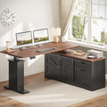 SEDETA Farmhouse L Shaped Standing Desk 55 inch with Drawers, Black E3650