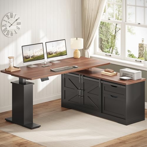 SEDETA Farmhouse L Shaped Standing Desk 55 inch with Drawers, Black E3650