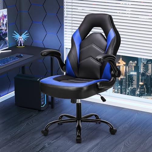 Sweetcrispy Ergonomic Gaming Desk Chair with Flip-up Armrest, Black Blue C253