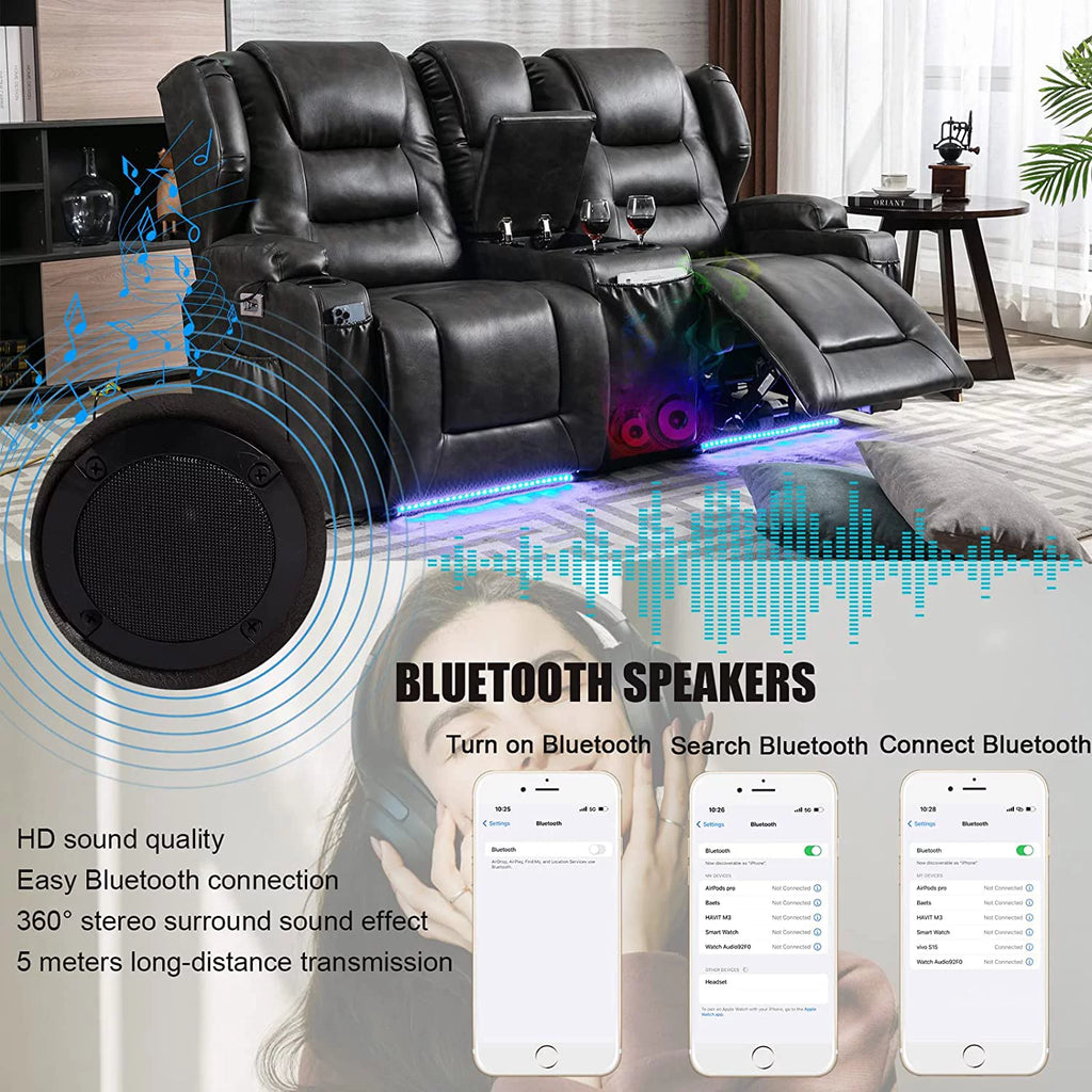 IPKIG Electric Home Theater Seating Power Recline Chair Loveseat RV Sofa with Console, 67" Double Recliner 2-Seater V603082
