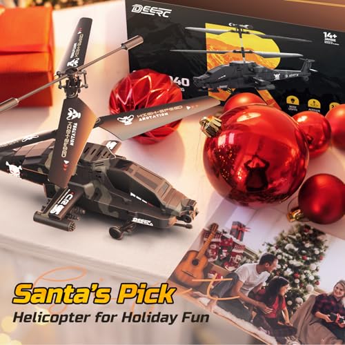 DEERC Apache RC Helicopter for Kids & Adults, Military Toy with LED Lights P49305