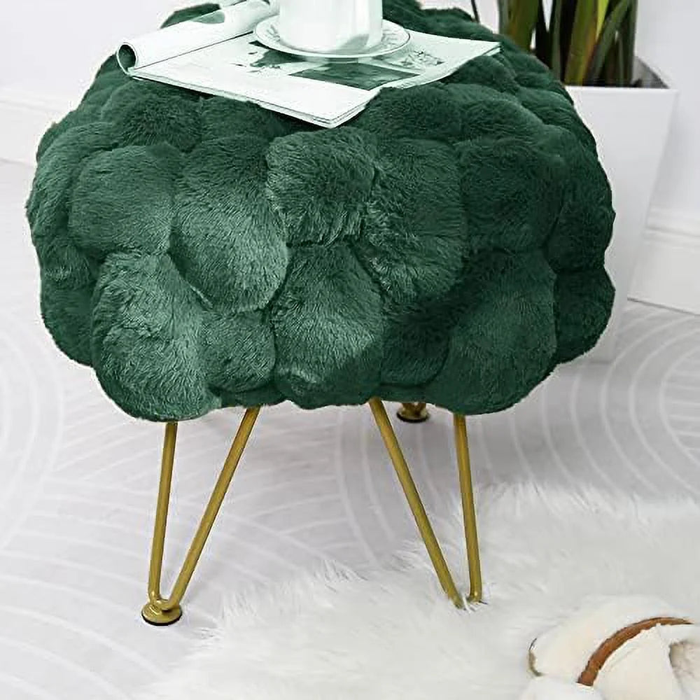 Pink Faux Fur Ottoman Bench with Golden Legs H545748