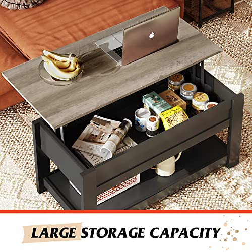 WLIVE Lift Top Coffee Table with Storage Shelf, Rustic Brown Z11463
