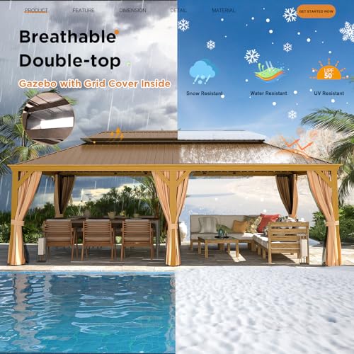 EROMMY 14'x20' Hardtop Gazebo Double Roof Galvanized Steel Outdoor Pavilion G3084