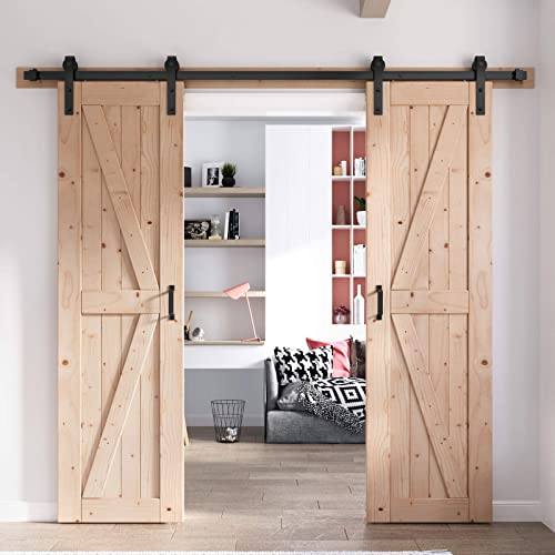 FREDBECK 48in x 80in Sliding Wood Barn Door with 8FT Hardware Kit V8036