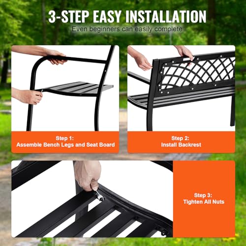 VEVOR Outdoor Metal Garden Bench with Backrest and Armrests, 46 Inches, 480 lbs Capacity N358