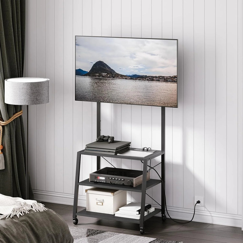 WAGEE Rolling TV Stand with Mount and Power Outlet for TVs up to 55 inch, Black I32706