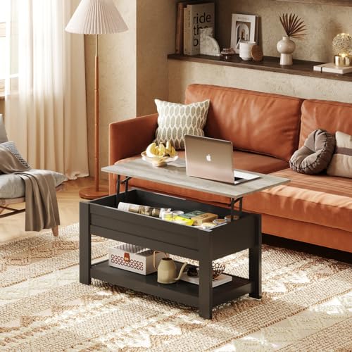 WLIVE Lift Top Coffee Table with Storage Shelf, Rustic Brown Z11463