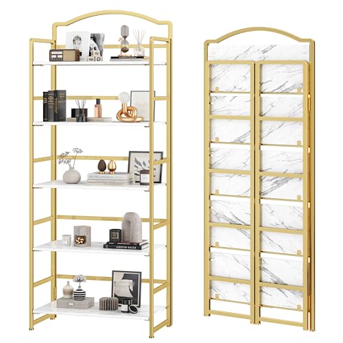 JSB Folding Bookshelf 5 Tier Vintage Wood Bookcase for Living Room Bedroom Office S131658