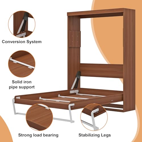 Murphy Bed Full - Space Saving, Convertible Hidden Bed, Brown C7991