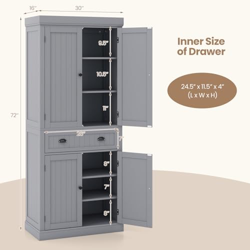 Tangkula 72" Tall Kitchen Pantry Cabinet with 2 Cabinets and Drawer X61390