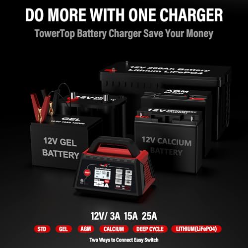 TowerTop 12V 15A Smart Car Battery Charger with Engine Start U614