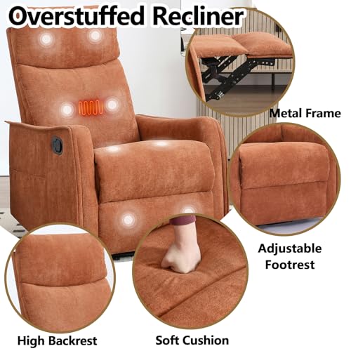 Massage Chair Recliner with Heat, Swivel Rocking, High Back Fabric Black V2333