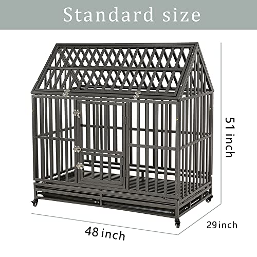 LUCKUP Heavy Duty Dog Cage Metal Kennel with Wheels for Medium and Large Dogs, 48 inch, Black A9904
