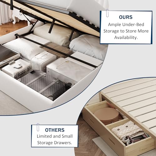 Full Size Lift Up Storage Bed with Wingback Headboard, White Y8002