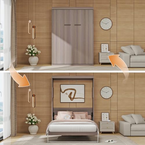Murphy Bed Full - Space Saving, Convertible Hidden Bed, Brown C7991