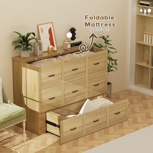 Murphy Bed Wood Wall Bed Cabinet with Drawer and USB Ports X615337