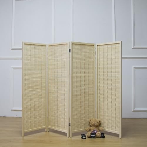 3 Panel Bamboo Room Divider, Double Sided, Brown, 47.2"H E393