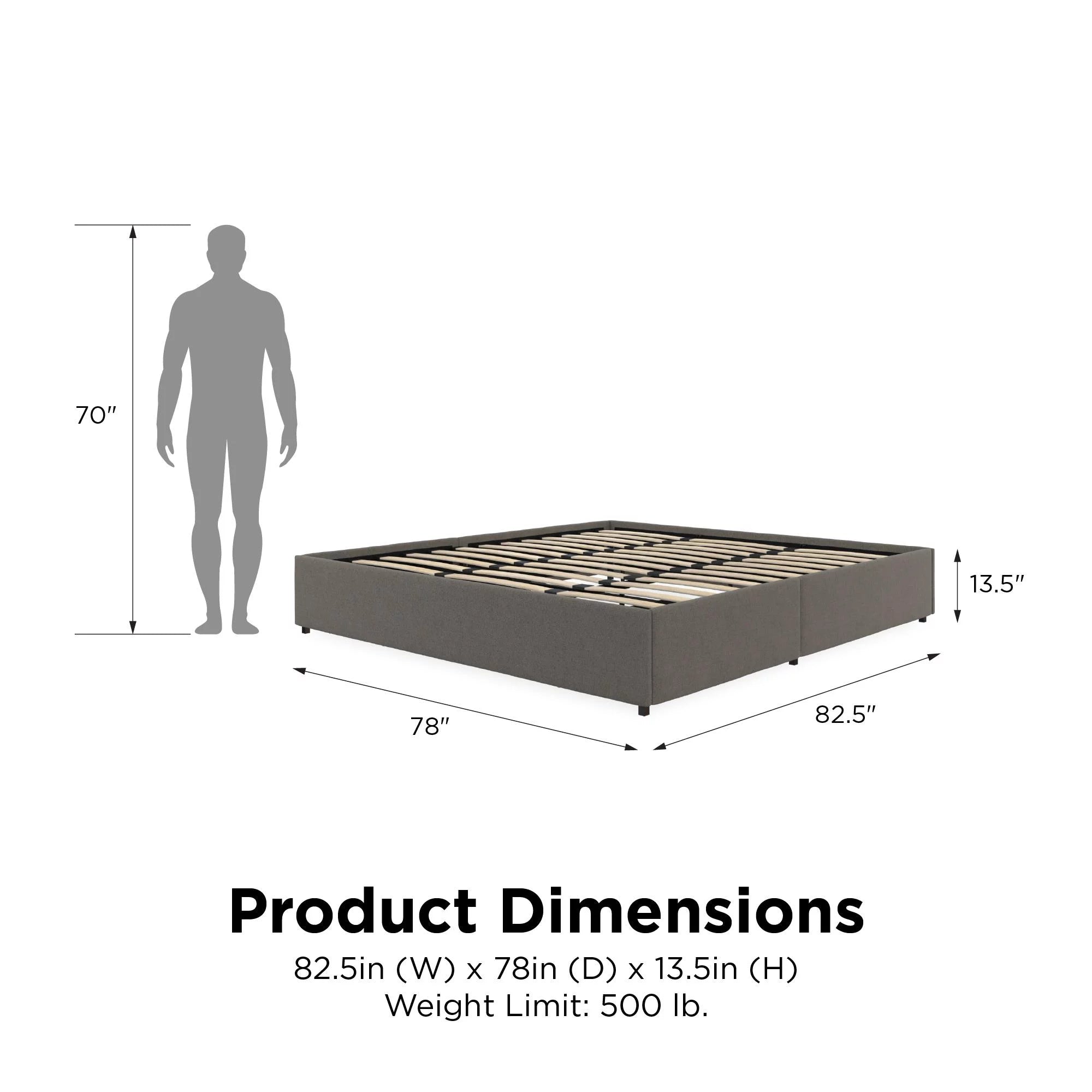 DHP Maven Platform Bed with Storage, King, Gray Linen V35757