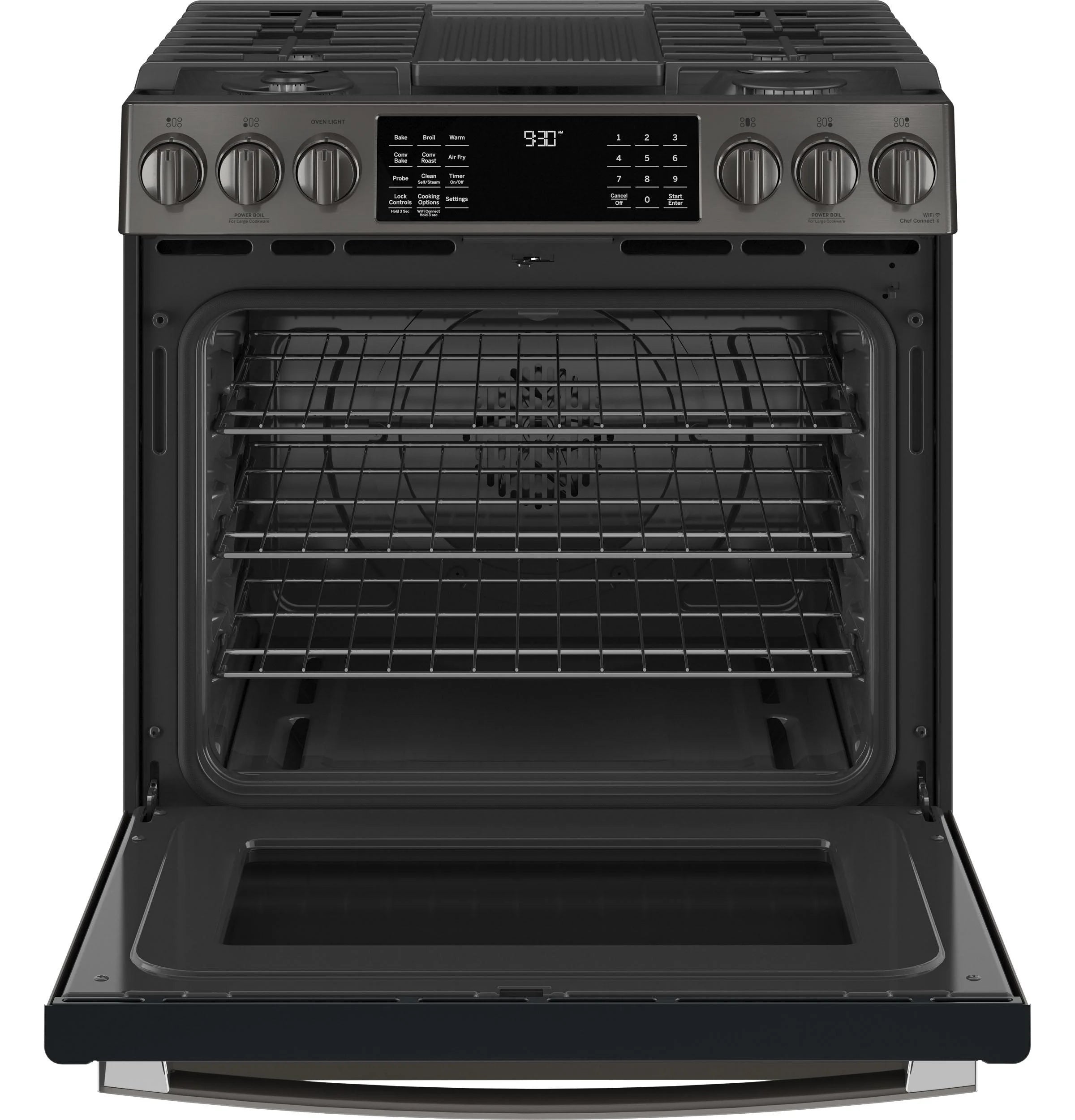 GE Profile 30" Slide-In Gas Range 5.6 Cu. Ft. Black Stainless Steel M31006