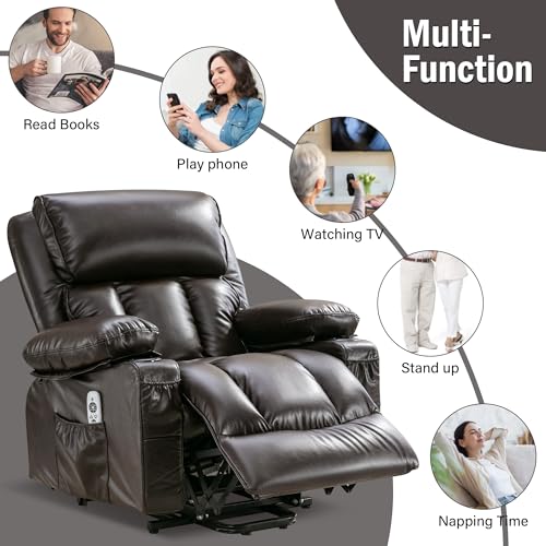 FLEXISPOT XL31 Power Lift Recliner Chair for Elderly, Electric Massage & Heat, PU Leather, Black C786106