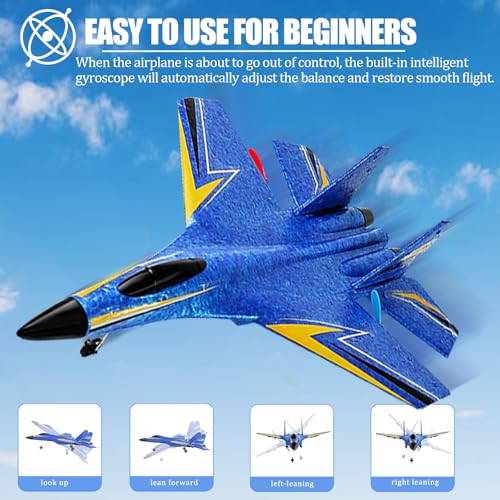 Remote Control Airplane 2 Channel Foam RC Glider for Kids Beginners Blue G3553