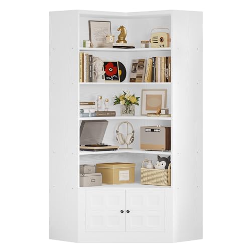 IRONCK 81" Corner Bookshelf with Door, 6 Tiers, White S430530