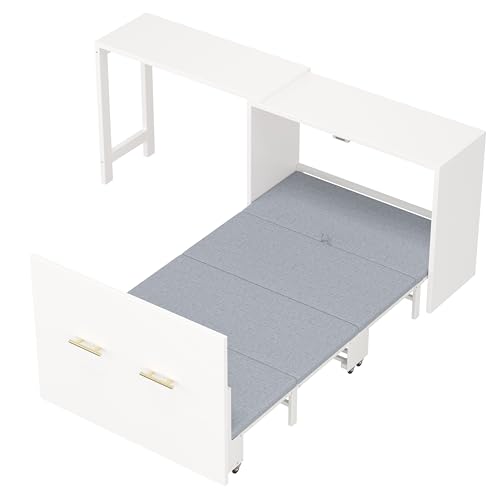 Twin Murphy Bed with Mattresses and Adjustable Desk, White L560588
