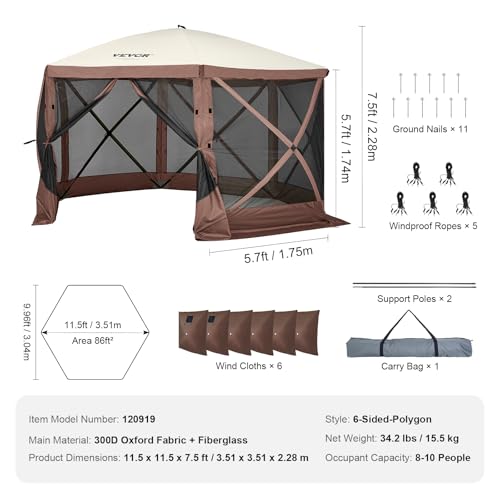 VEVOR Pop Up Gazebo Screen Tent 10x10ft with Mosquito Netting B21209