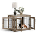 Wooden Dog Crate Furniture with Bed Mat, 32 Inch, 3 Doors, Greige X4054