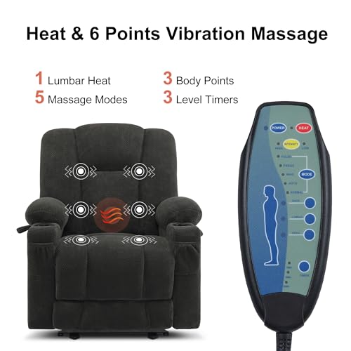 MCombo Zero Gravity Power Recliner Chair with Heat and Vibration Massage, USB & Type C Ports, Cup Holders, Fabric 8015 (Brown) Z599462