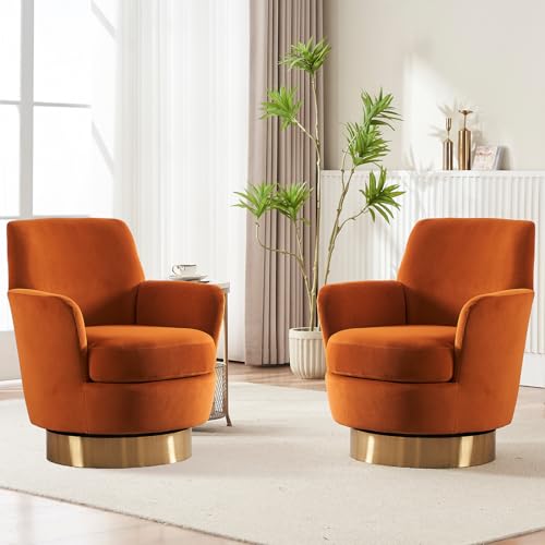 Swivel Barrel Chair Set of 2, Modern Velvet Accent Chairs, Orange P5409