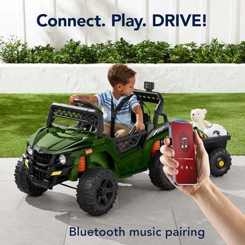 Kids 12V Electric Ride On UTV Car with Trailer, Parent Control, LED Lights, Bluetooth - Black C2735