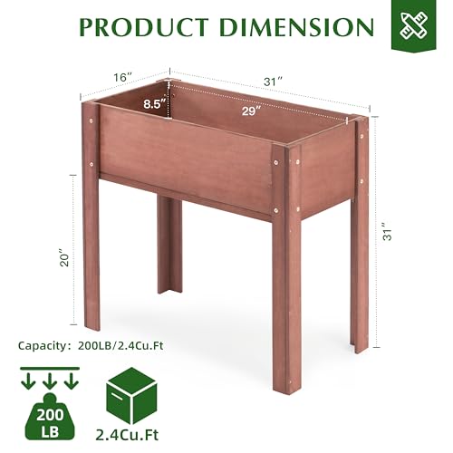 Raised Garden Bed with Legs 40x20x31 Outdoor Wood Planter Box N314255
