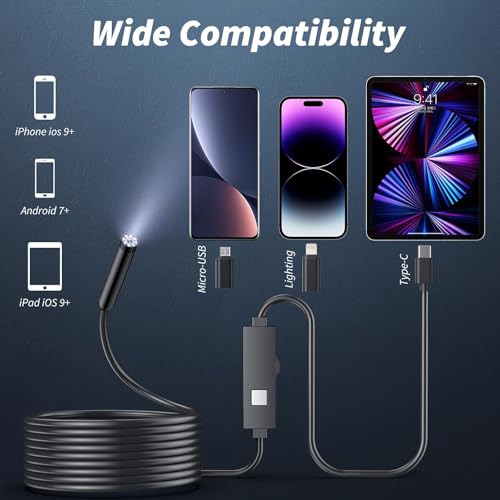 Endoscope Camera with Light, 1920P HD Borescope for iOS and Android, 16.4ft I603270