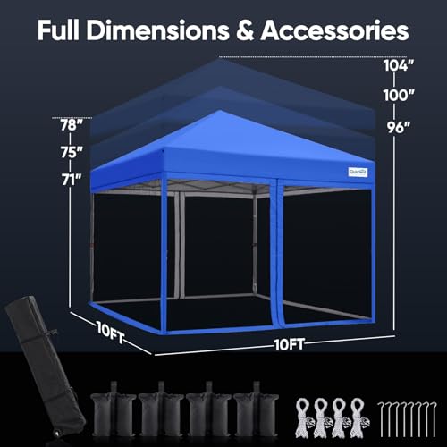 Quictent 6.6'x6.6' Pop up Screened Canopy Tent with Mosquito Netting, Wheeled Carry Bag H89372