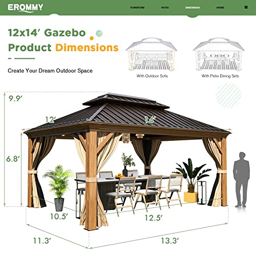 EROMMY 14'x20' Hardtop Gazebo Double Roof Galvanized Steel Outdoor Pavilion G3084