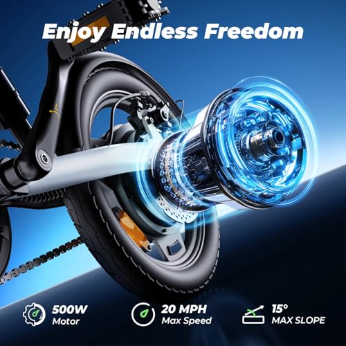 isinwheel U1 Folding Electric Bike, 500W Motor, 20 mph, Black O499