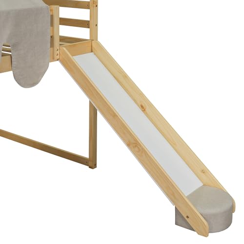 Harper & Bright Designs Kids Twin Low Loft Bed with Slide, Storage Shelves & Stairs, White/Pink C414827