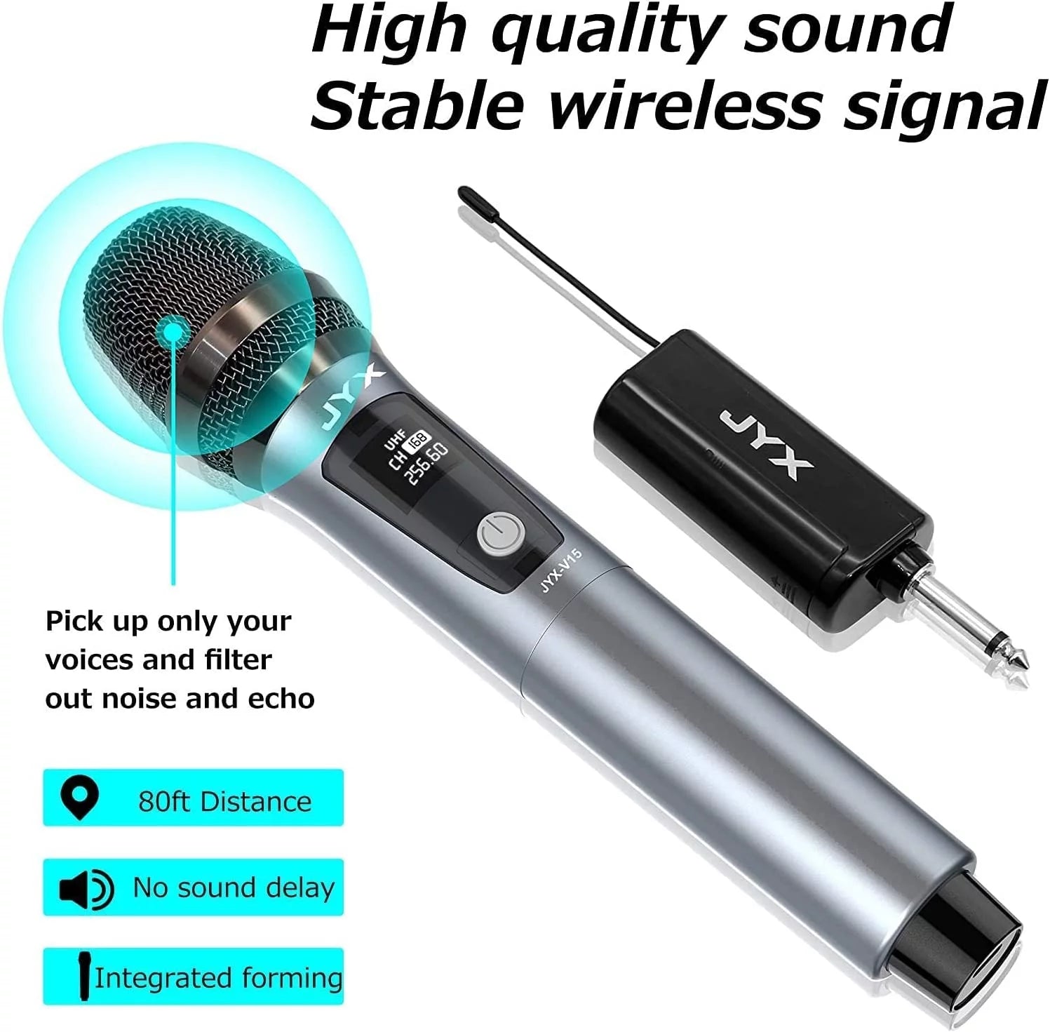 JYX Wireless Microphone UHF Metal Handheld Dynamic Mic for Karaoke G7003
