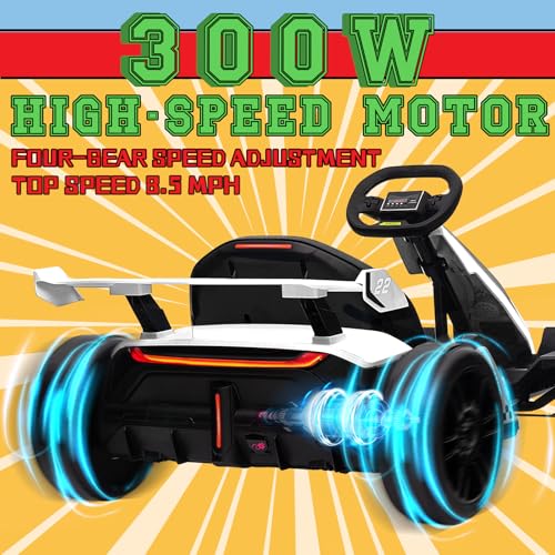 KerryYoo K61 Electric Drift Kart for Kids, 24V Ride On Toy with Adjustable Seat, Blue R5418