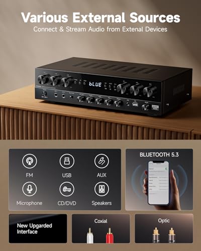 Donner MAMP6 Stereo Receiver, 1000W 6-Channel Bluetooth Amplifier P12854