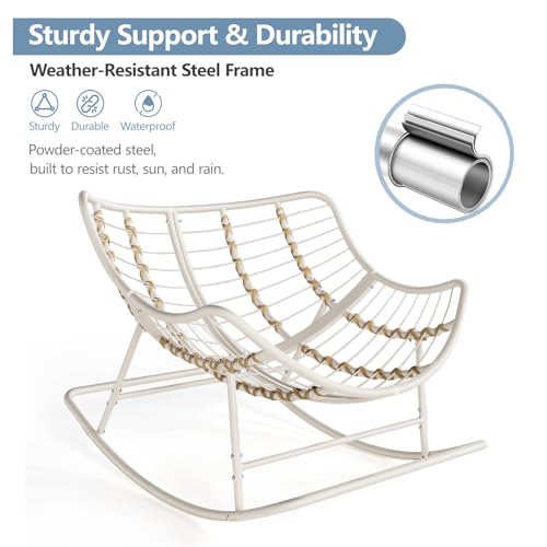 SWITTE Papasan Rocking Chair Outdoor Indoor, Oversized Wicker with Cushion, Gray H68308